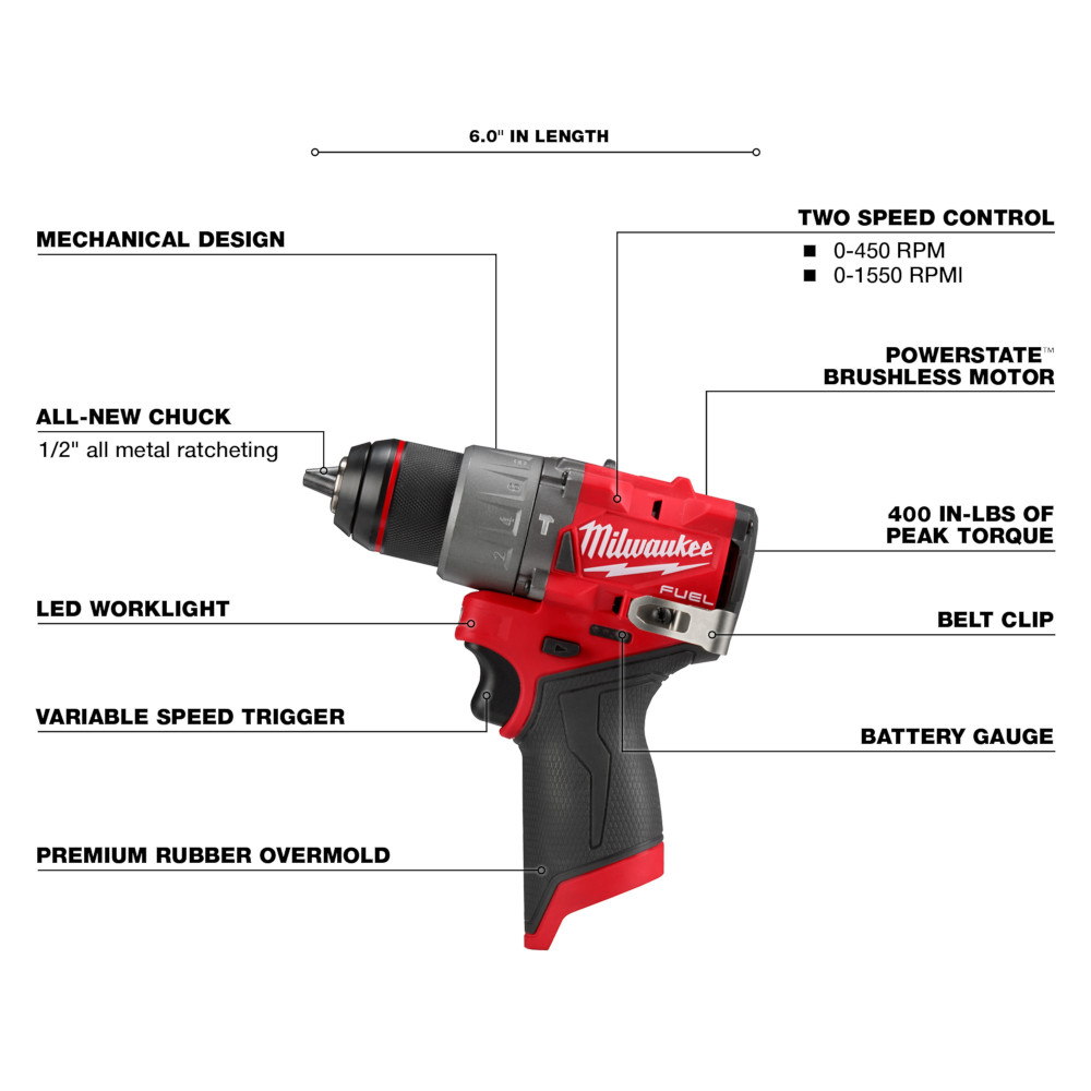 Milwaukee M12 Fuel 1/2 Inch Hammer Drill Driver Kit from GME Supply